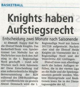 Bericht Aufstiegsrecht Heide Knights vom 19.06.2017