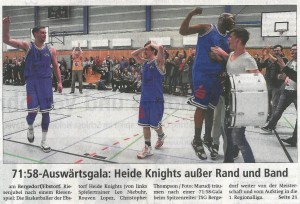 Bericht Titelseite Auswärtsspiel Heide Knights vom 13.03.2017